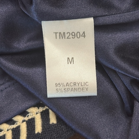 THML Navy White Embroidered Knit Dress Lined Medium EUC - Picture 9 of 9